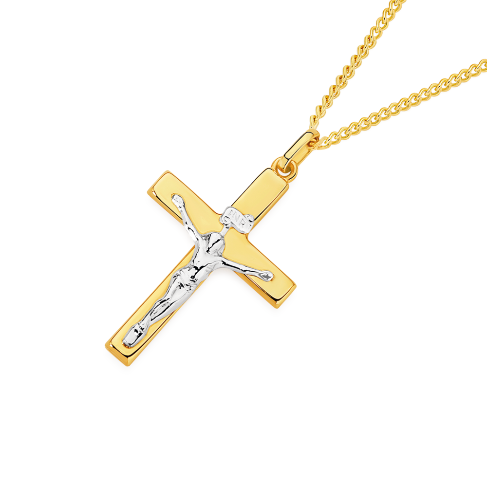 9ct Gold White Mop Cross Pendant in White Prouds