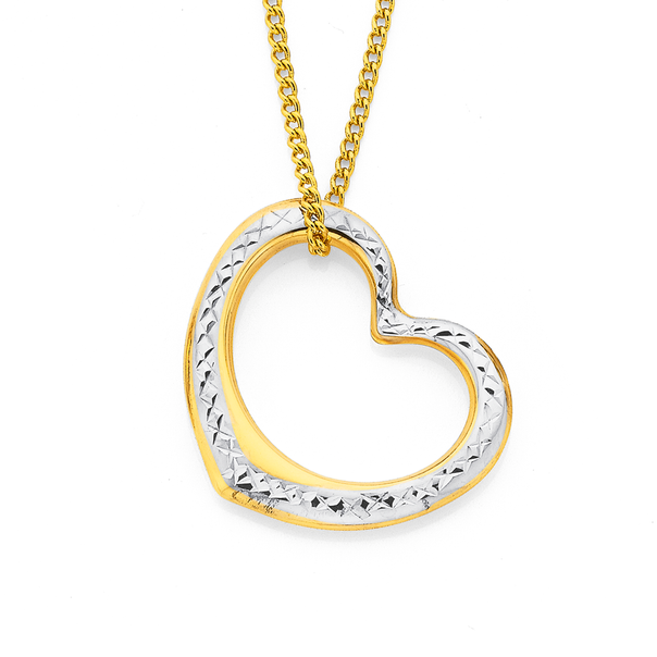 9ct Gold Two Tone Large Floating Heart Pendant