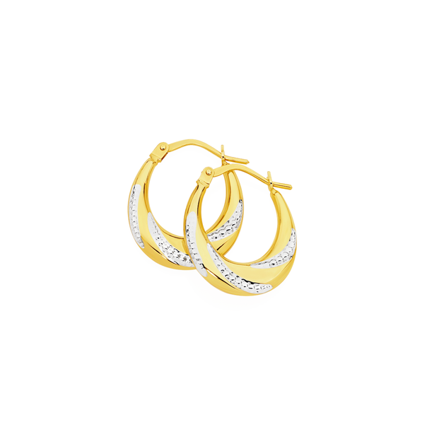 9ct Gold, Two Tone Oval Twist Creole Earrings