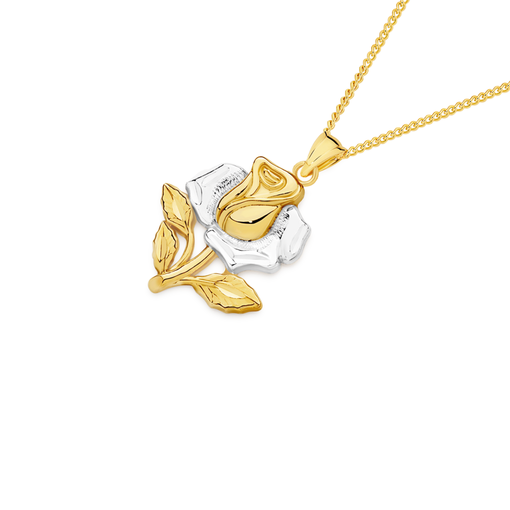 9ct Gold Two Tone Single Rose Pendant Prouds