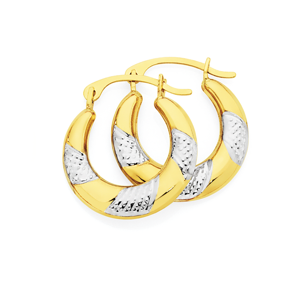 9ct Gold Two Tone Striped Creole Earrings