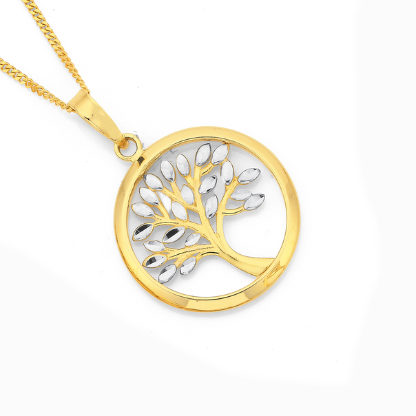 9ct Gold Two Tone Tree of Life Circle Pendant