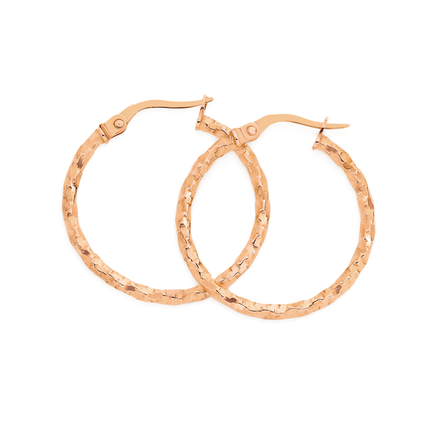 9ct Rose Gold 2x20mm Diamond-cut Hoop Earrings