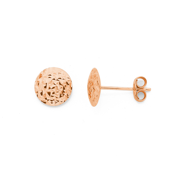 9ct Rose Gold 8mm Diamond-cut Button Stud Earrings