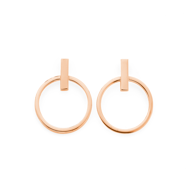 9ct Rose Gold Bar & Circle Stud Earrings