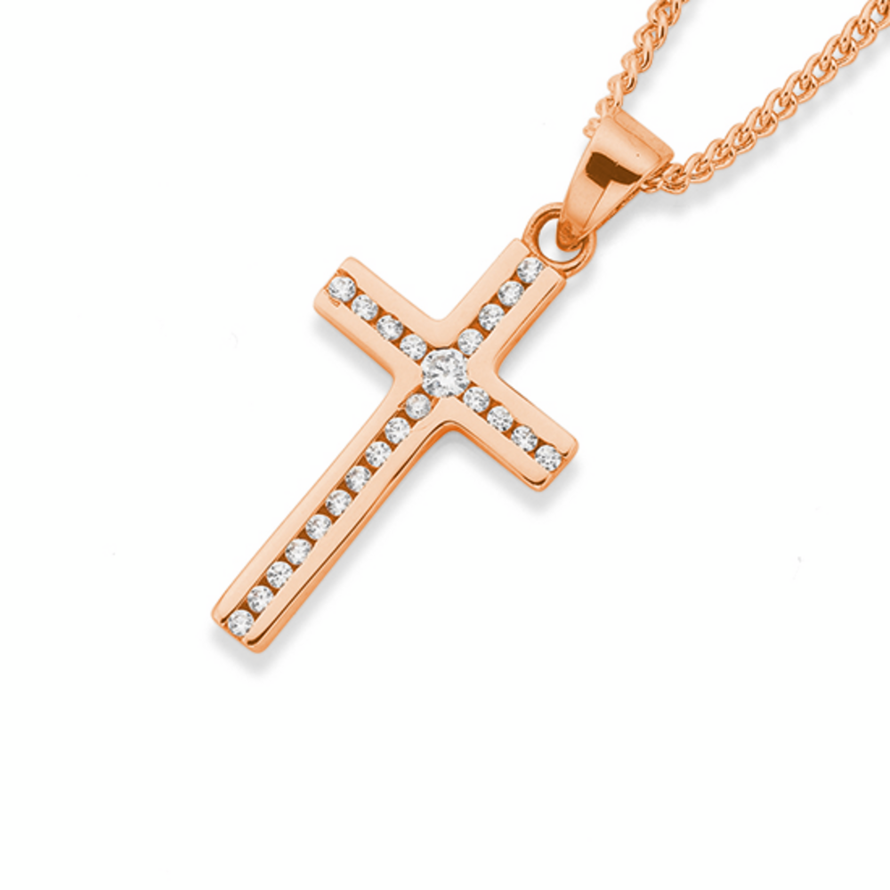 9ct Rose Gold Cubic Zirconia Cross 