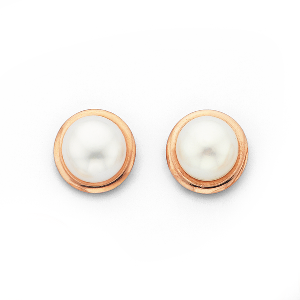 9ct Rose Gold Cultured Fresh Water Pearl Stud Earrings