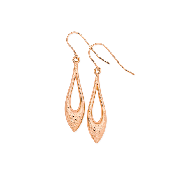 9ct Rose Gold Diamond-cut Marquise Drop Earrings