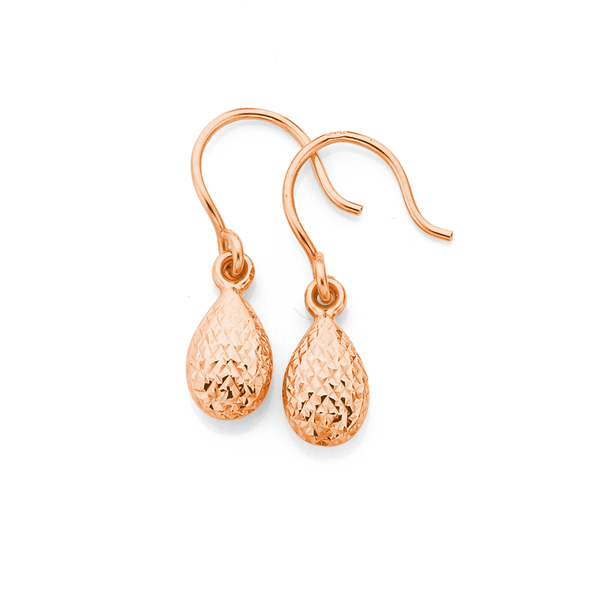 9ct Rose Gold Diamond-cut Pear Drop Earrings