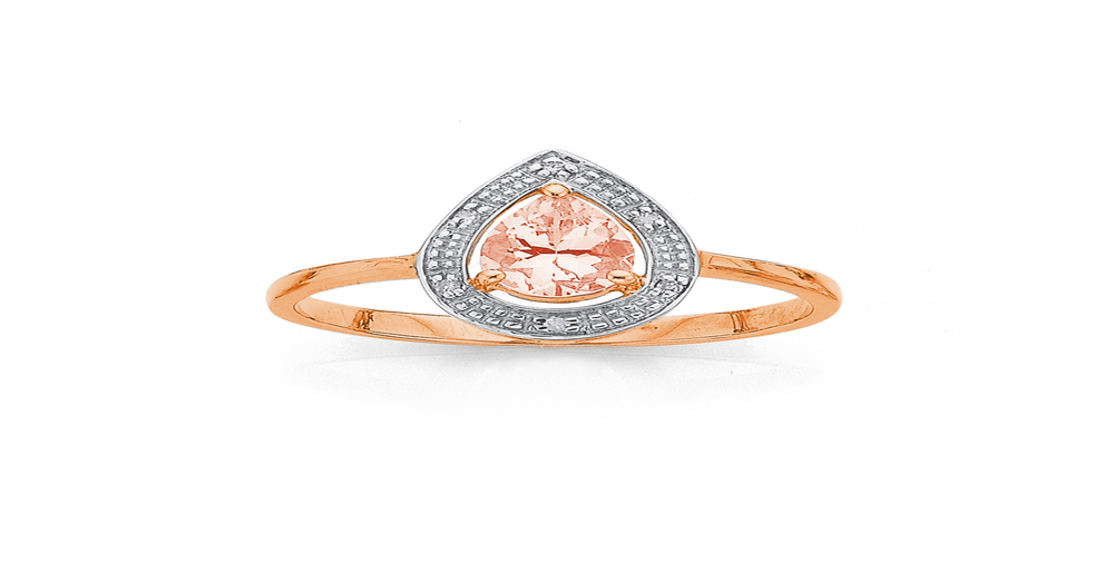 9ct Rose Gold Morganite & Diamond Dress Ring in Peach | Prouds