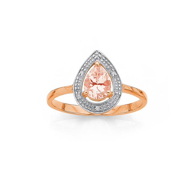 9ct Rose Gold Morganite & Diamond Dress Ring in Peach | Prouds 9ct Rose Gold Morganite & Diamond Dress Ring in Peach | Prouds