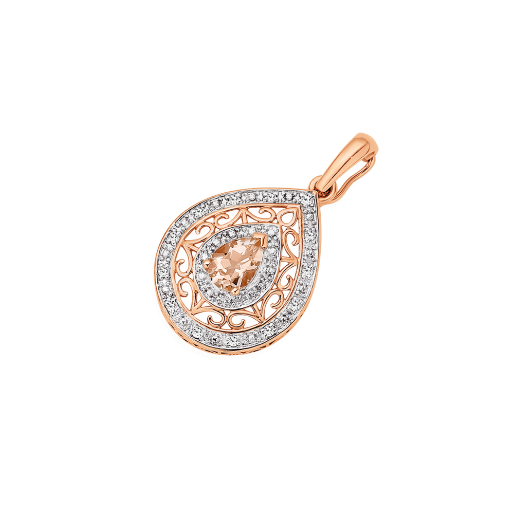 9ct Rose Gold Morganite Diamond Pear Shape Enahancer in Pink