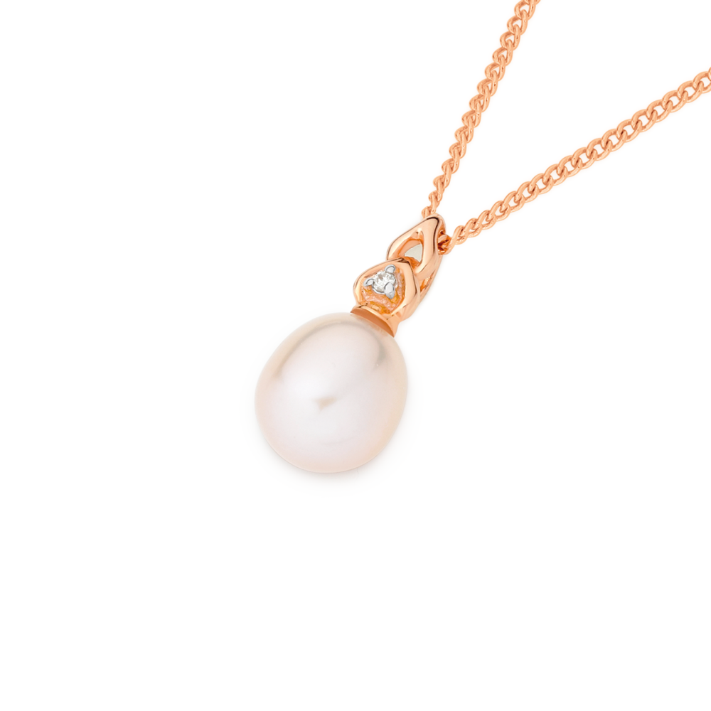 9ct Rose Gold Pink Cultured Freshwater Pearl And Diamond Slider Pendant in Pink Prouds