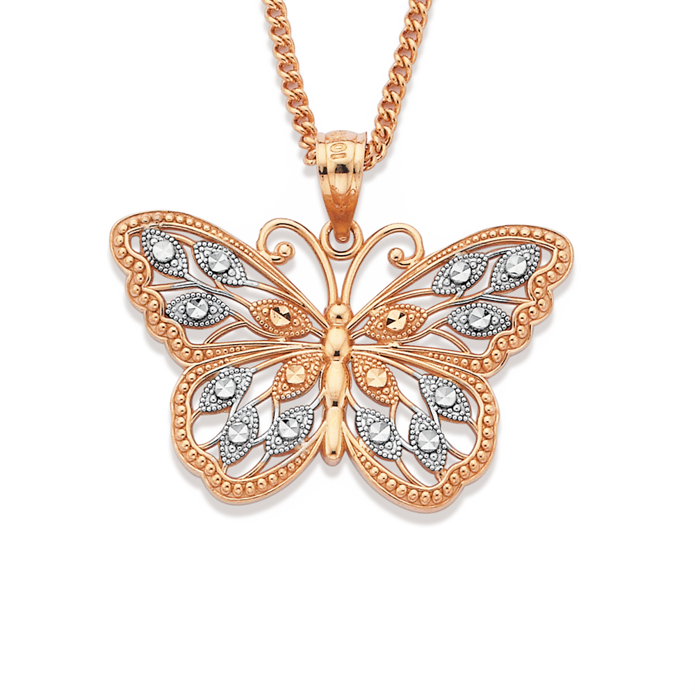 9ct Rose Gold Two Tone Butterfly Pendant Pendants Prouds The Jewellers