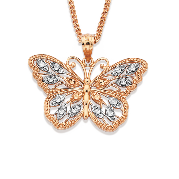9ct Rose Gold Two Tone Butterfly Pendant