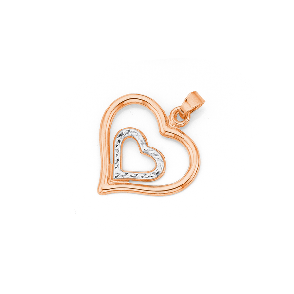 9ct Rose Gold Two Tone Heart in Heart Pendant