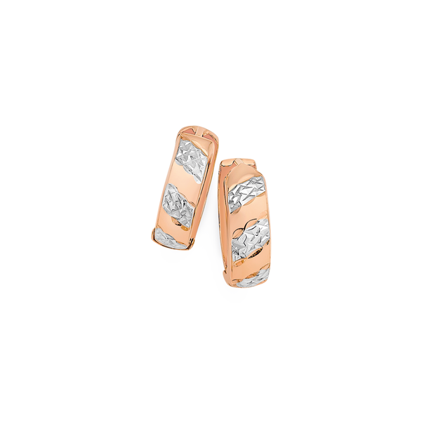 9ct Rose Gold Two Tone Striped Huggie Earrings