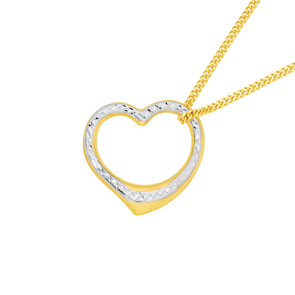 9ct Gold Two Tone Large Floating Heart Pendant Prouds