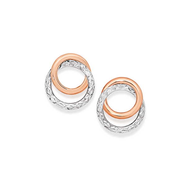 9ct Two Tone Double Circle Stud Earrings