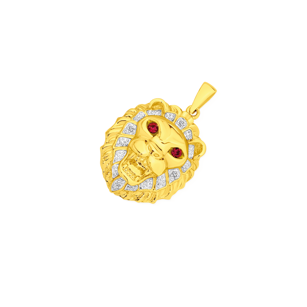 Gold lion pendant with store ruby eyes
