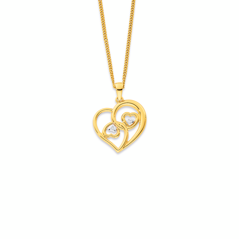 9ct Two Tone Gold Diamond Intertwined Heart Pendant