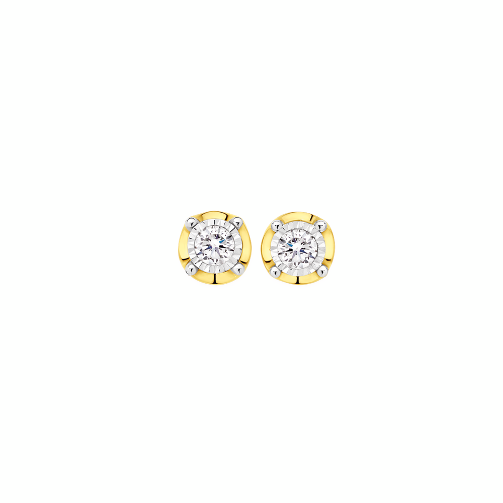 9ct Two Tone Gold Diamond Magic Frame Set Stud Earrings