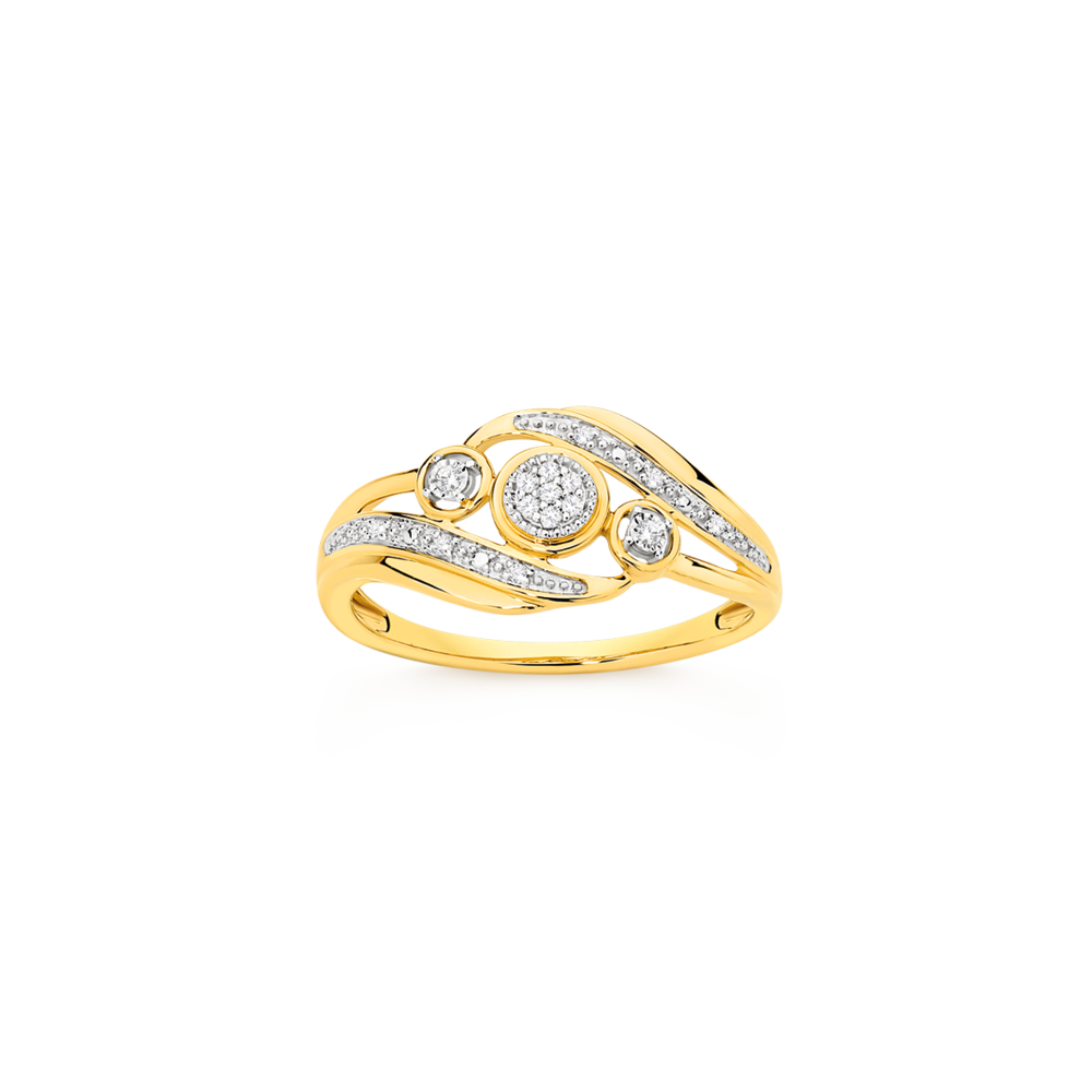 9ct Two Tone Gold Diamond Trilogy Swirl Ring
