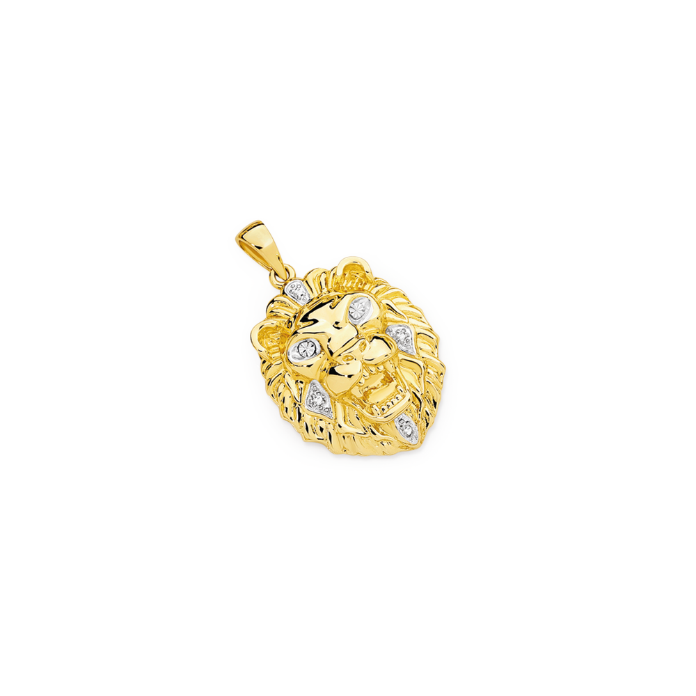 9ct Two Tone Lion Head Pendant With Diamonds Prouds