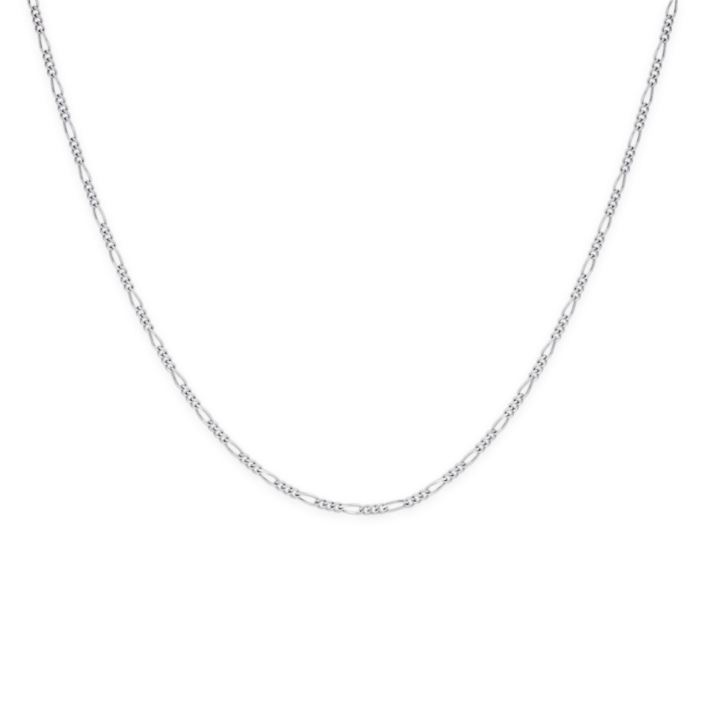 9ct White Gold 45cm Solid Fine Figaro 3+1 Chain