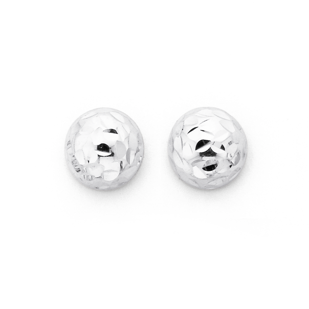 9ct White Gold 6mm Diamond-cut Dome Stud Earrings
