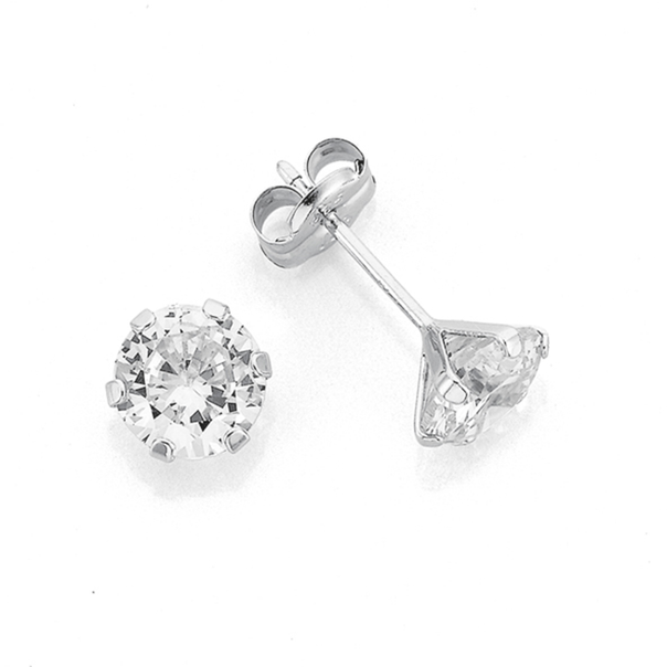 9ct White Gold Cubic Zirconia 6mm Stud Earrings