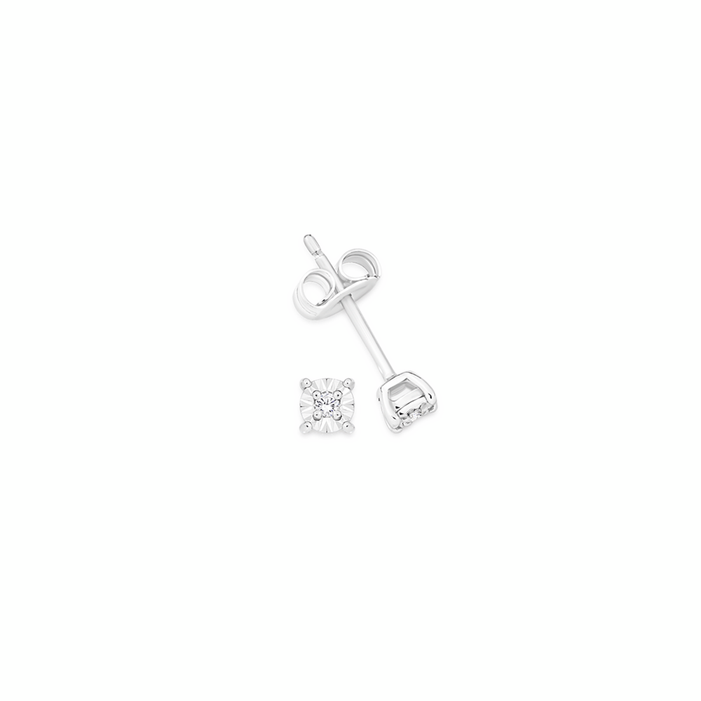 9ct White Gold Diamond 4 Claw Stud Earrings