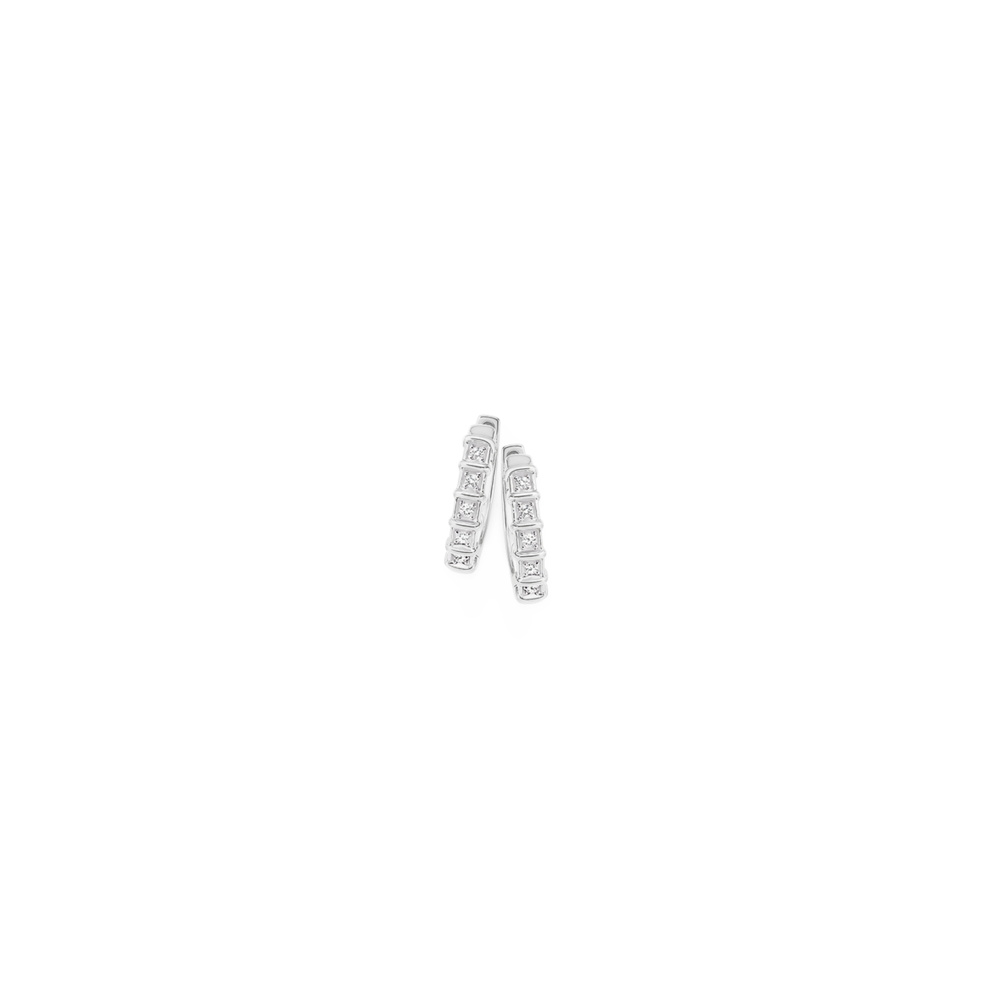 9ct White Gold Diamond Bar Huggie Earrings