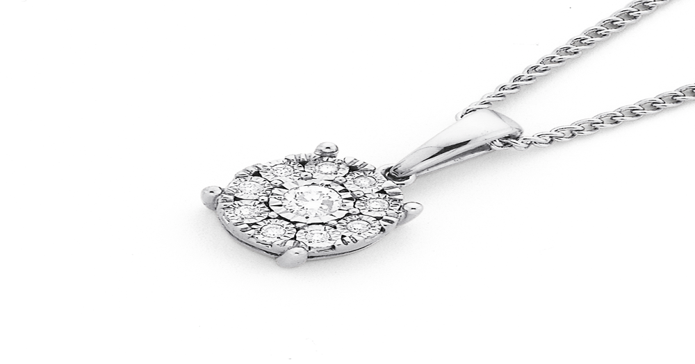 9ct White Gold Diamond Cluster Pendant | Prouds