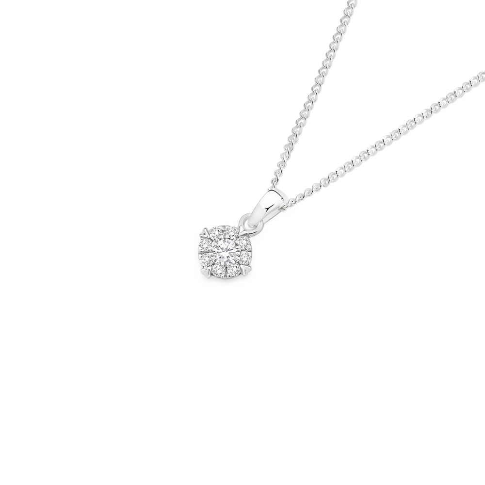 9ct White Gold Diamond Cluster Pendant