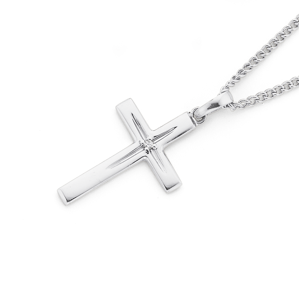 Mens white gold chain on sale with cross