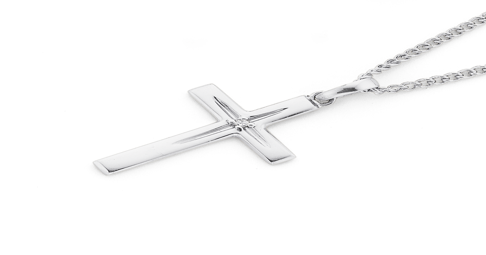 9ct White Gold Diamond Cross Pendant Prouds