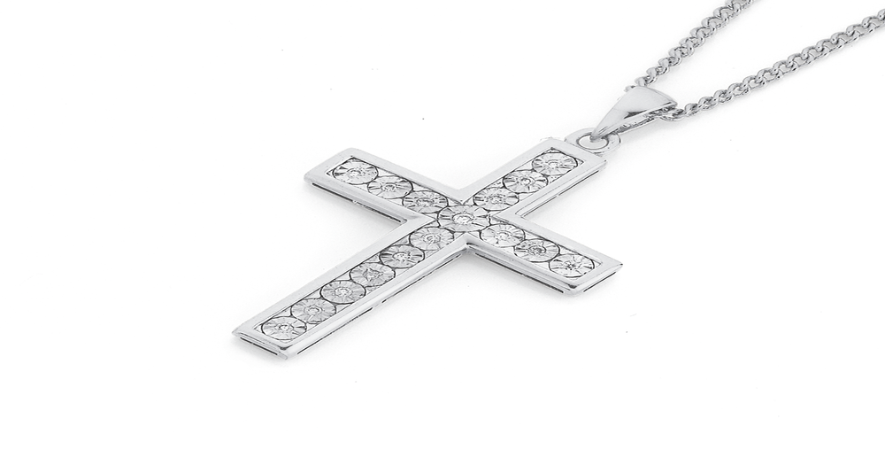 9ct White Gold Diamond Cross Pendant Prouds