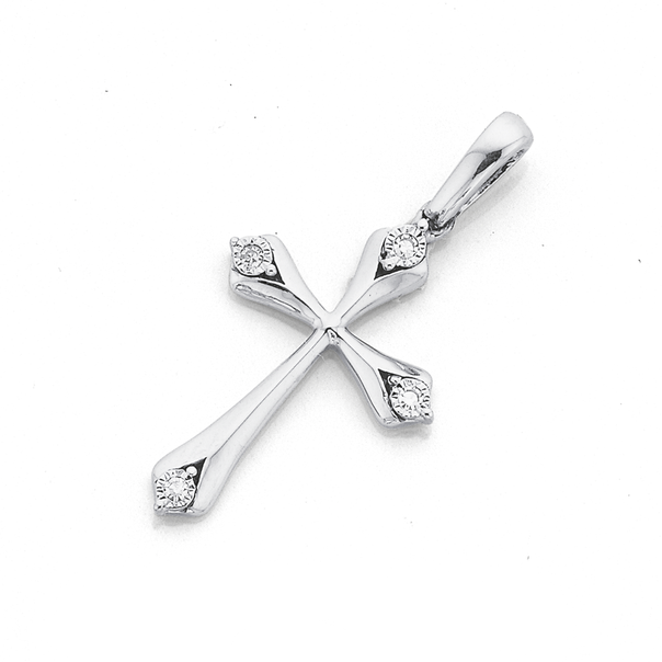 9ct White Gold Diamond Cross Pendant