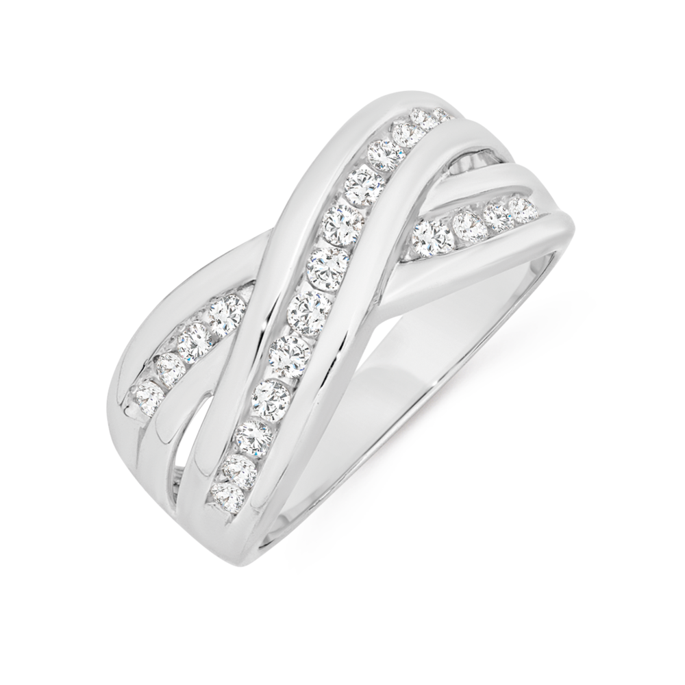 9ct white gold crossover ring store