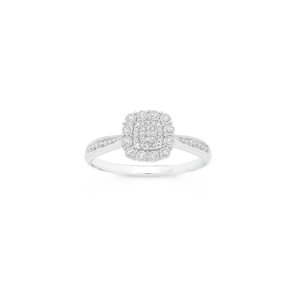 9ct White Gold Diamond Cushion Cluster Ring