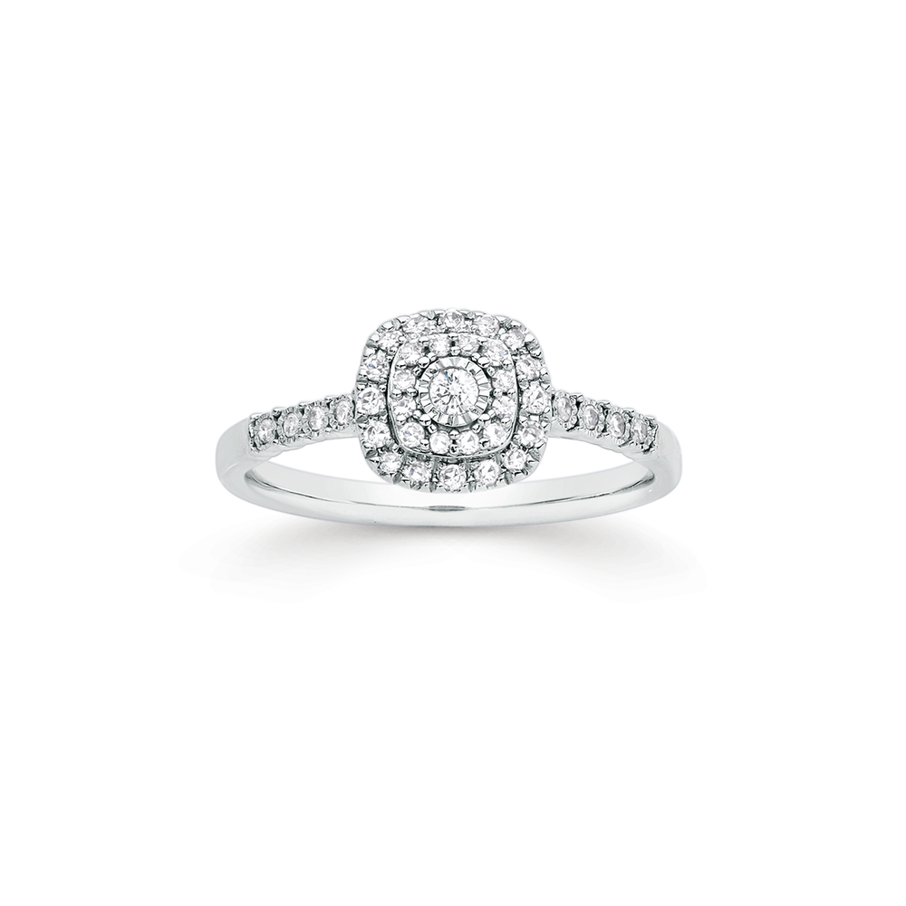 9ct White Gold Diamond Cushion Shape Ring