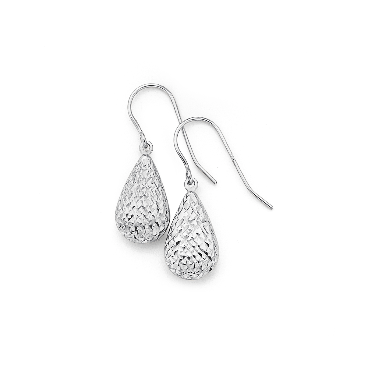 9ct White Gold Diamond-cut Pear Drop Earrings | Earrings | Prouds The ...