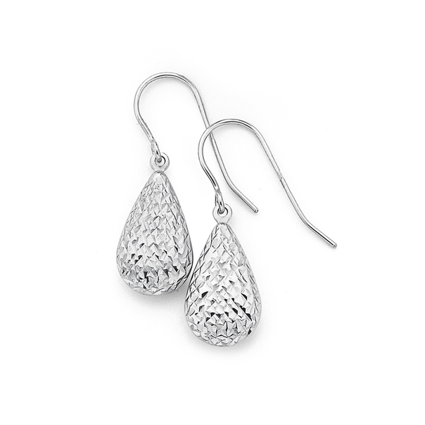 9ct White Gold Diamond-cut Pear Drop Earrings