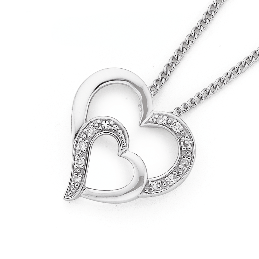 Platinum Diamonds Pendant with Double Heart for Women JL PT P 18037