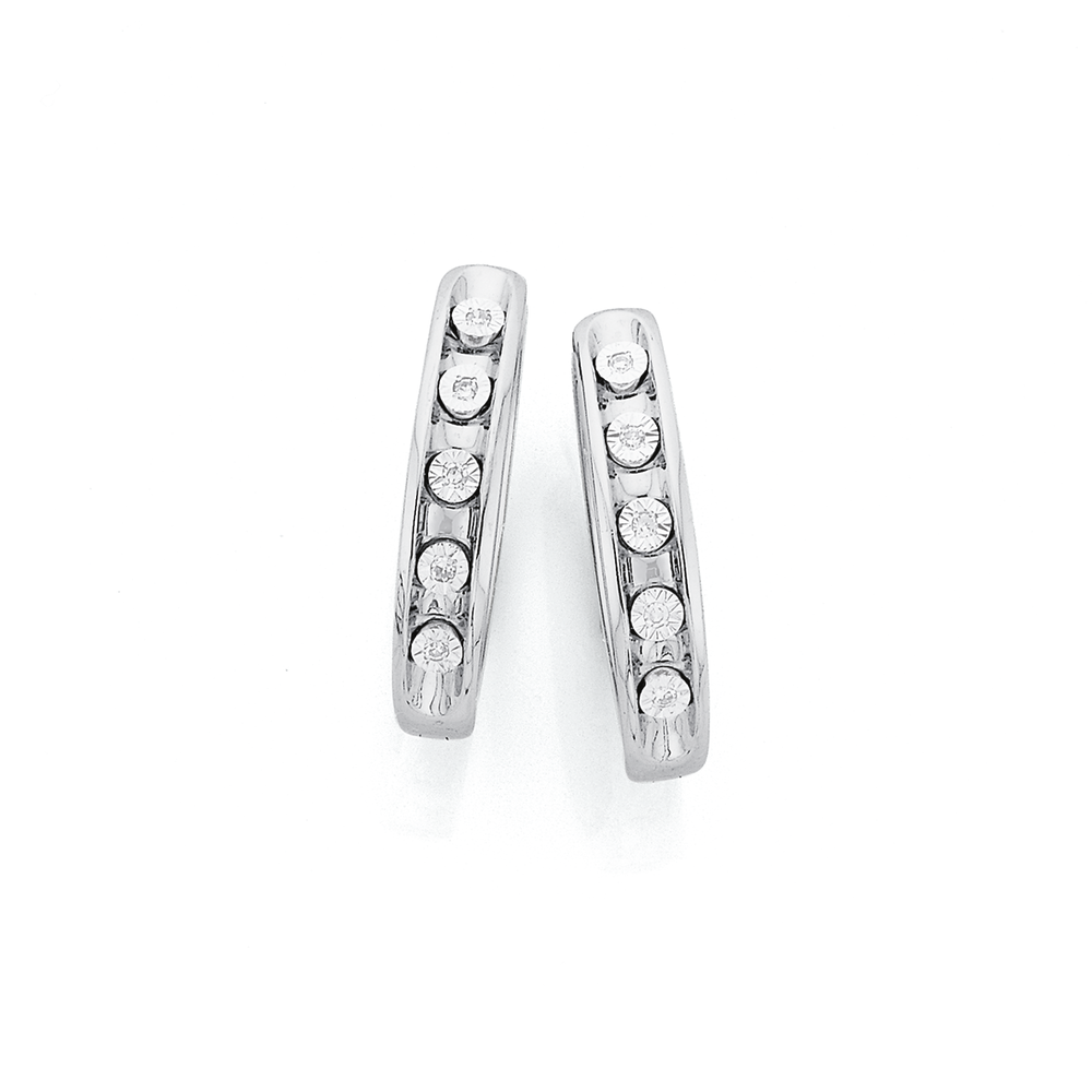9ct White Gold Diamond Hoops Prouds