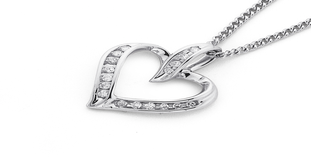 9ct White Gold Diamond Open Heart Pendant Prouds