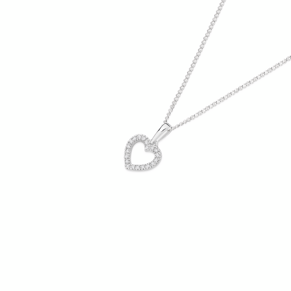 9ct White Gold Diamond Open Heart Pendant