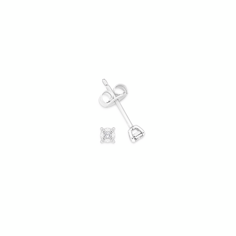 9ct White Gold Diamond Small 4 Claw Stud Earrings