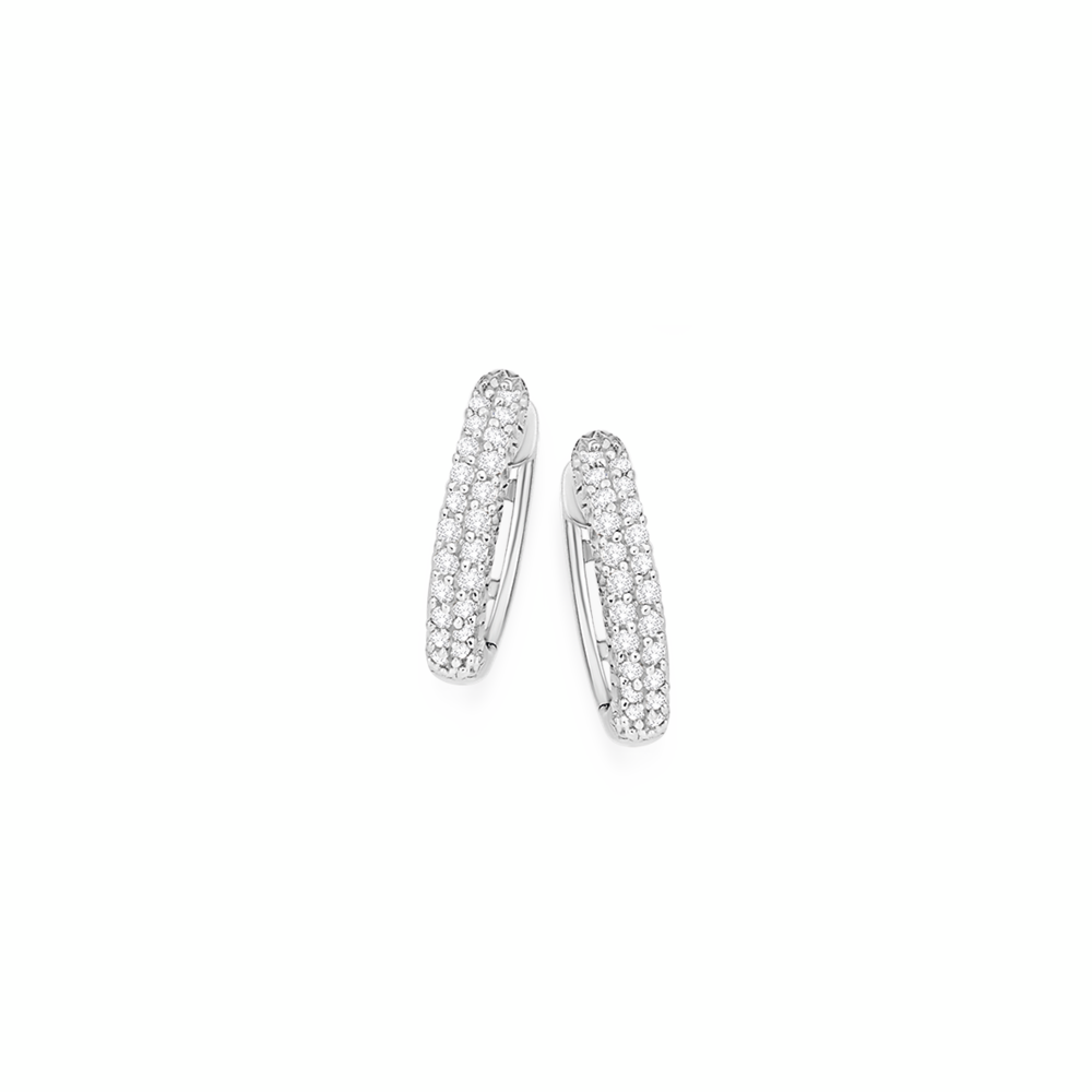 9ct White Gold Diamond Small Pave huggie Earrings